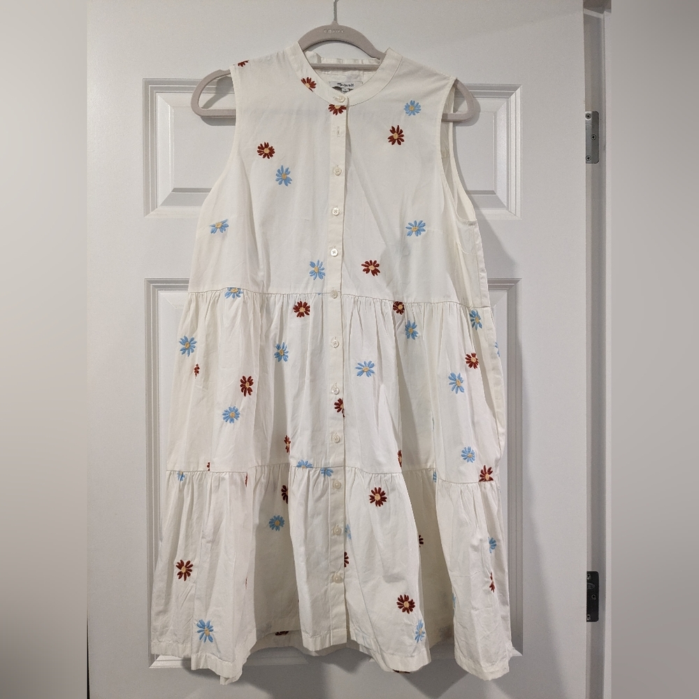 NWOT Madewell Daisy Embroidered Banded-Collar Tiered Dress